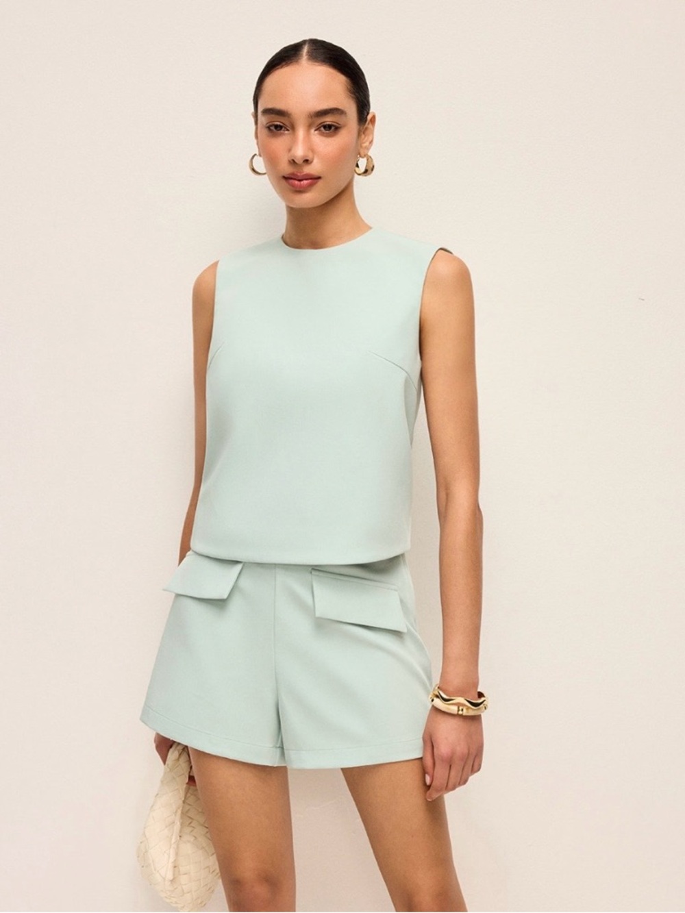 Commense Mint Tailored High-Waist Bermuda Shorts and Top Set